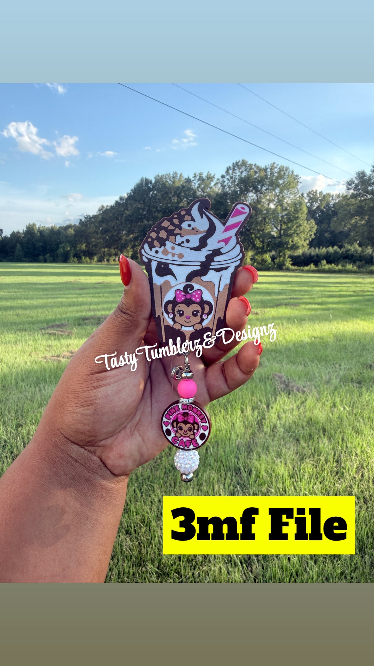 Pink Monkey Coffee Cup Badge & Charm 3mf